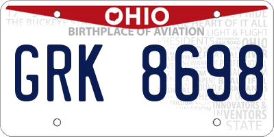 OH license plate GRK8698