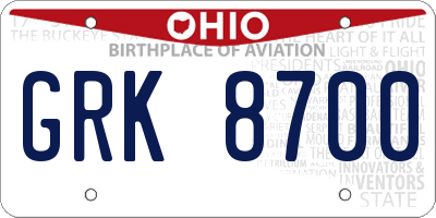 OH license plate GRK8700