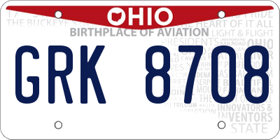 OH license plate GRK8708