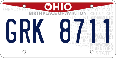OH license plate GRK8711