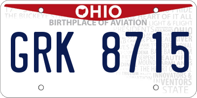 OH license plate GRK8715