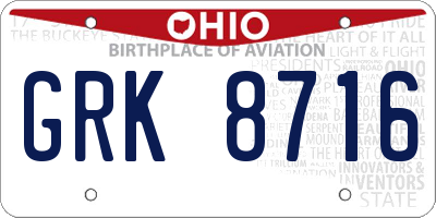 OH license plate GRK8716
