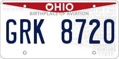 OH license plate GRK8720