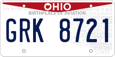 OH license plate GRK8721