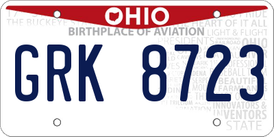 OH license plate GRK8723