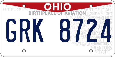 OH license plate GRK8724