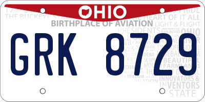 OH license plate GRK8729