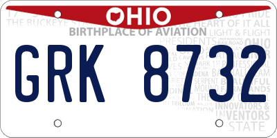 OH license plate GRK8732