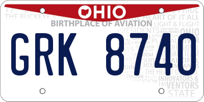 OH license plate GRK8740