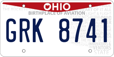 OH license plate GRK8741