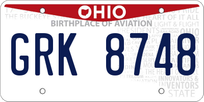 OH license plate GRK8748