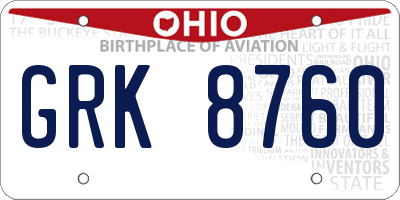 OH license plate GRK8760