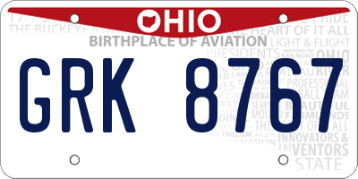 OH license plate GRK8767