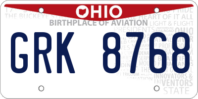 OH license plate GRK8768