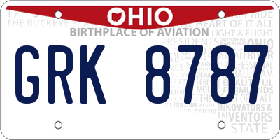 OH license plate GRK8787