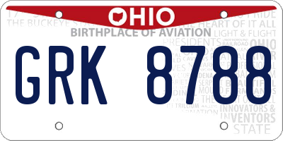OH license plate GRK8788