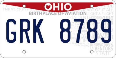 OH license plate GRK8789