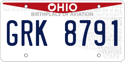 OH license plate GRK8791