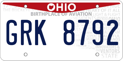 OH license plate GRK8792
