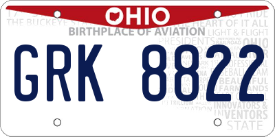 OH license plate GRK8822