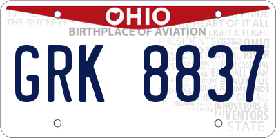 OH license plate GRK8837