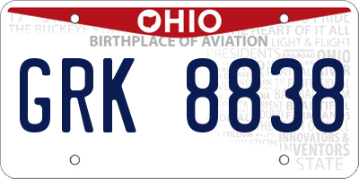 OH license plate GRK8838