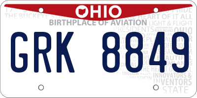 OH license plate GRK8849