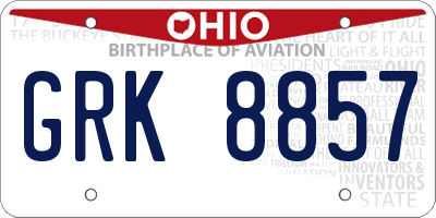 OH license plate GRK8857