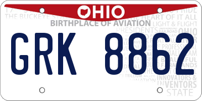 OH license plate GRK8862