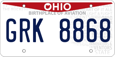 OH license plate GRK8868