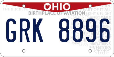 OH license plate GRK8896