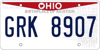 OH license plate GRK8907