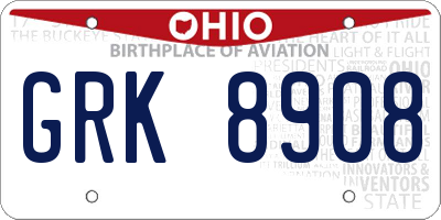 OH license plate GRK8908