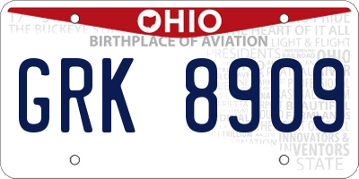 OH license plate GRK8909
