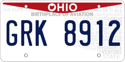 OH license plate GRK8912