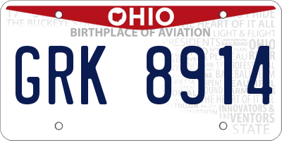 OH license plate GRK8914