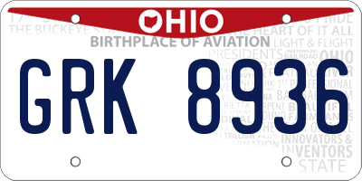 OH license plate GRK8936