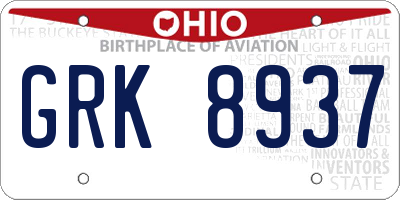 OH license plate GRK8937