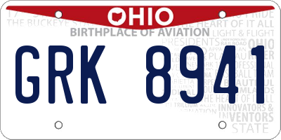 OH license plate GRK8941