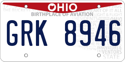 OH license plate GRK8946
