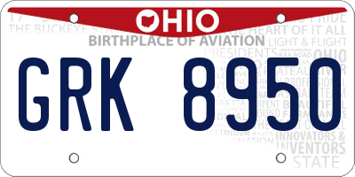 OH license plate GRK8950