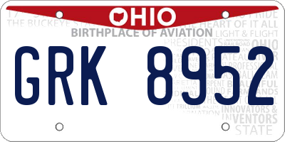 OH license plate GRK8952