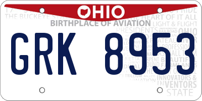 OH license plate GRK8953