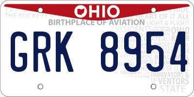 OH license plate GRK8954