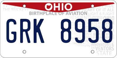 OH license plate GRK8958