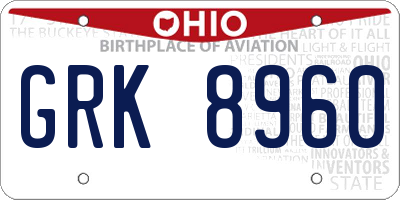 OH license plate GRK8960