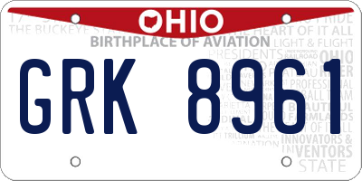 OH license plate GRK8961