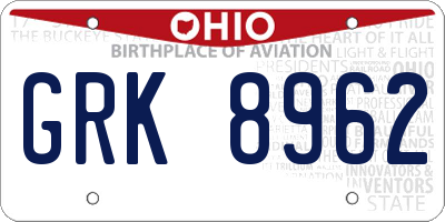 OH license plate GRK8962