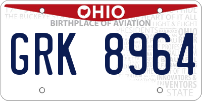 OH license plate GRK8964
