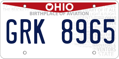 OH license plate GRK8965